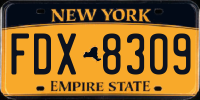NY license plate FDX8309