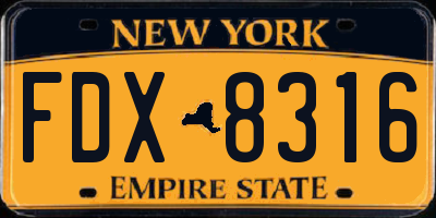 NY license plate FDX8316