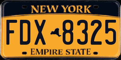 NY license plate FDX8325