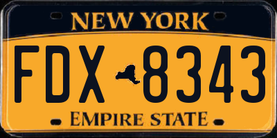 NY license plate FDX8343