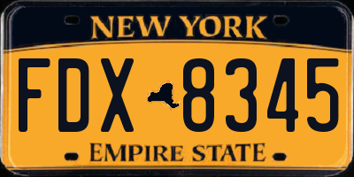 NY license plate FDX8345