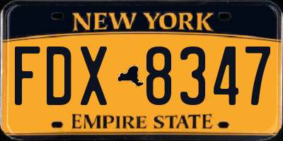 NY license plate FDX8347