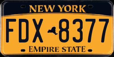 NY license plate FDX8377