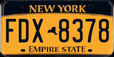 NY license plate FDX8378