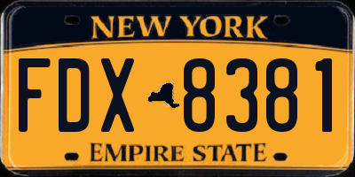 NY license plate FDX8381