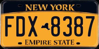 NY license plate FDX8387