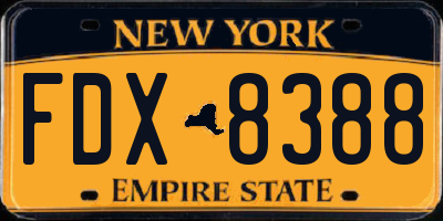 NY license plate FDX8388
