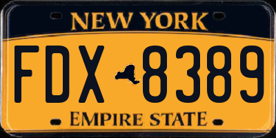 NY license plate FDX8389