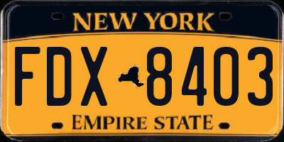 NY license plate FDX8403