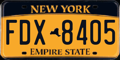 NY license plate FDX8405