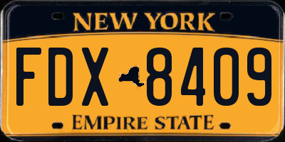 NY license plate FDX8409