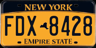 NY license plate FDX8428