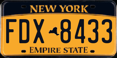 NY license plate FDX8433