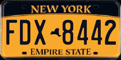 NY license plate FDX8442