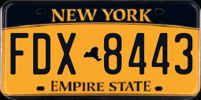 NY license plate FDX8443