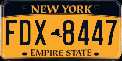 NY license plate FDX8447