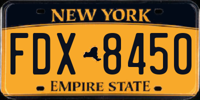 NY license plate FDX8450
