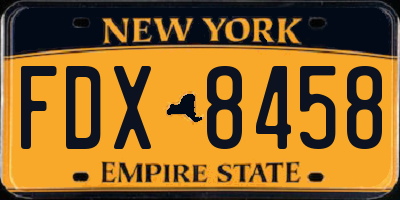 NY license plate FDX8458