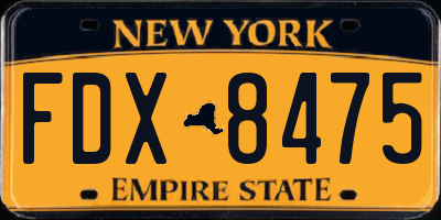 NY license plate FDX8475