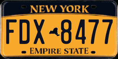 NY license plate FDX8477