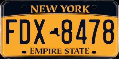 NY license plate FDX8478