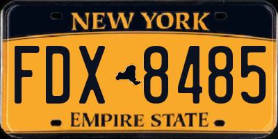 NY license plate FDX8485