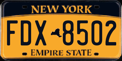 NY license plate FDX8502
