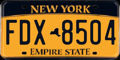 NY license plate FDX8504