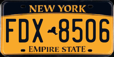 NY license plate FDX8506