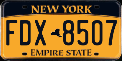 NY license plate FDX8507