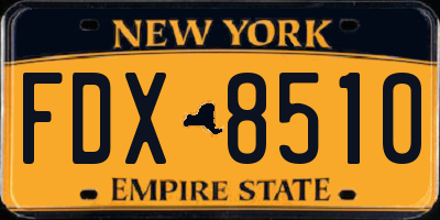 NY license plate FDX8510