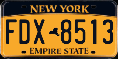 NY license plate FDX8513