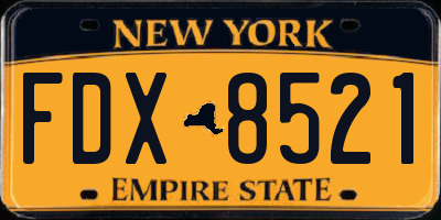NY license plate FDX8521