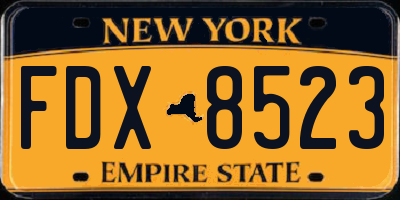 NY license plate FDX8523