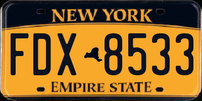 NY license plate FDX8533