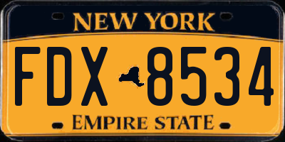NY license plate FDX8534