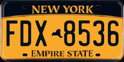NY license plate FDX8536