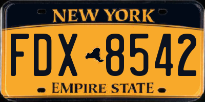 NY license plate FDX8542