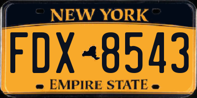 NY license plate FDX8543