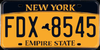 NY license plate FDX8545
