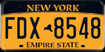 NY license plate FDX8548
