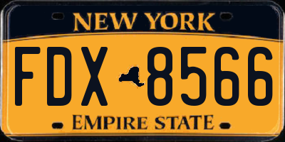 NY license plate FDX8566