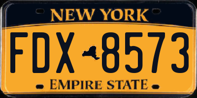 NY license plate FDX8573