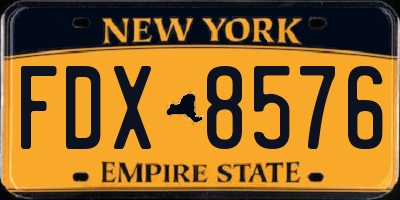NY license plate FDX8576