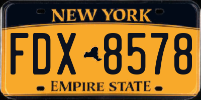 NY license plate FDX8578