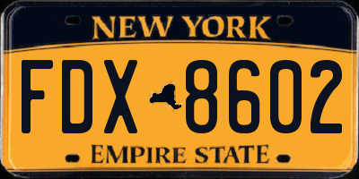 NY license plate FDX8602