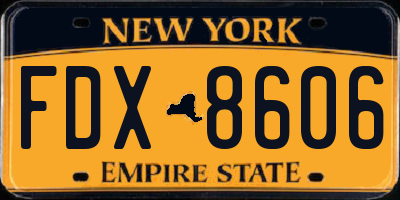 NY license plate FDX8606