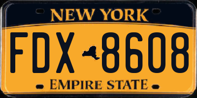 NY license plate FDX8608