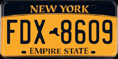 NY license plate FDX8609