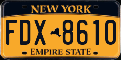 NY license plate FDX8610